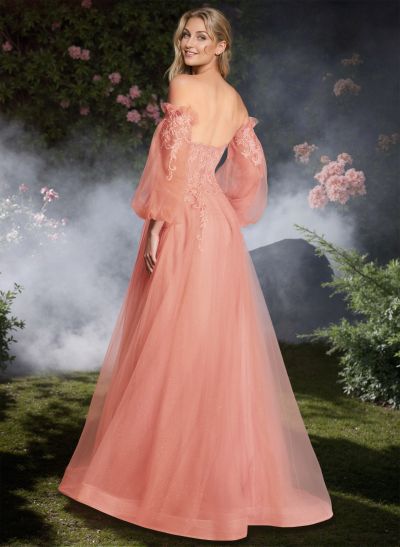 Sweet Removable Lantern Sleeves Bare Back Prom Dresses With Floral Lace