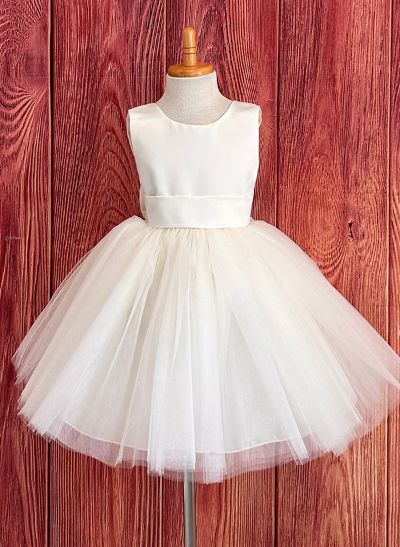 Ball-Gown Scoop Neck Sleeveless Satin/Tulle Flower Girl Dresses With Bow(s)