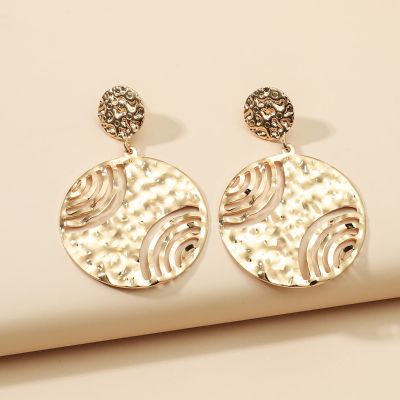 Round Personality Hollow Printing Drop Earrings