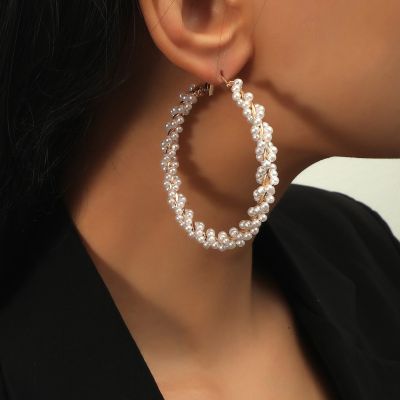 Elegant Circle Pearl Hoop Earrings