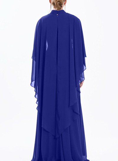 A-Line High Neck 3/4 Sleeves Floor-Length Chiffon Mother Of The Bride Dresses