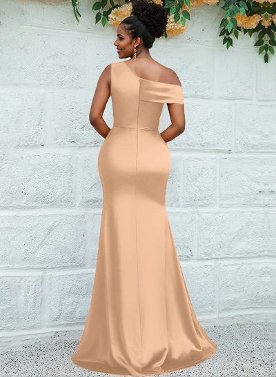 Trumpet/Mermaid Asymmetrical Sweep Train Charmeuse Bridesmaid Dresses