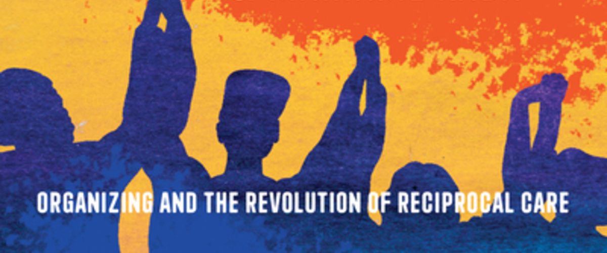 a portion of the cover of the book Let this radicalize you featuring shadows of people with raised arms against an orange and yellow background