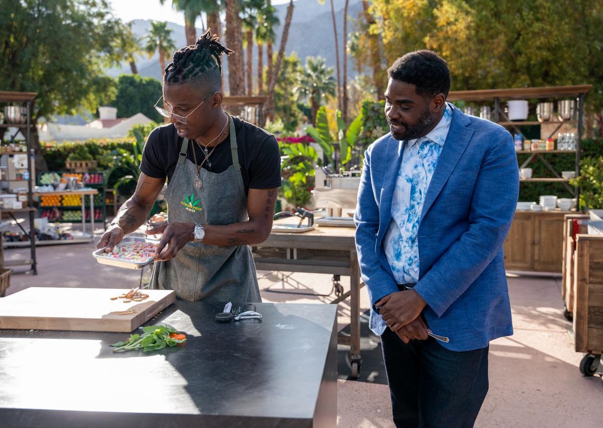 Host Ron Funches with chef Solomon Johnson, as seen on Chopped 420, Season 1.