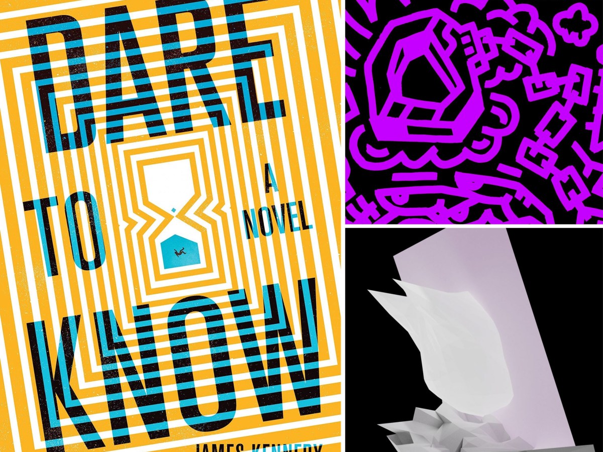 A collage of the covers of the sci-fi novel Dare to Know and the two Slikback EPs Tomo and Akuhika