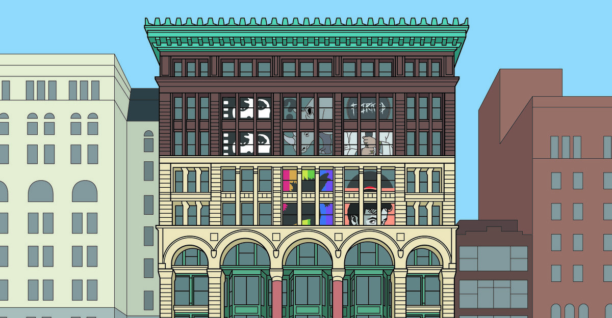 close up on top half of illustration of fine arts building in chicago