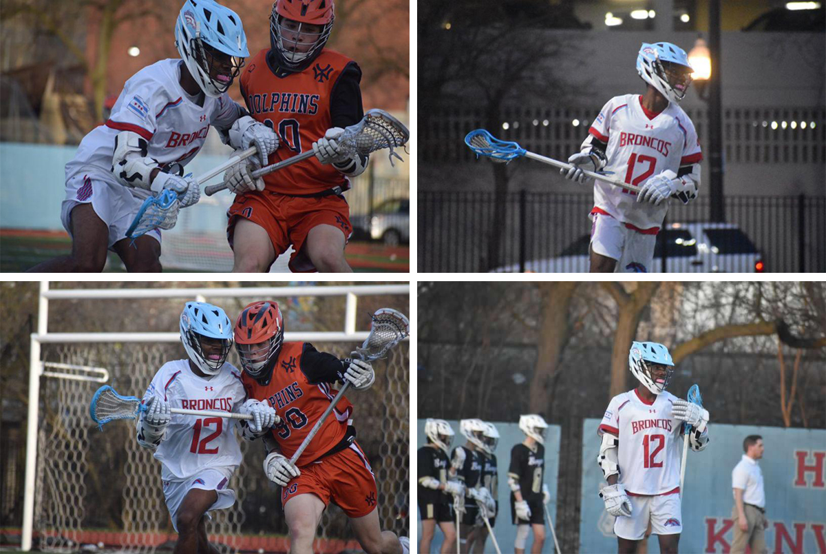 a collage of four photos from a high school lacrosse game