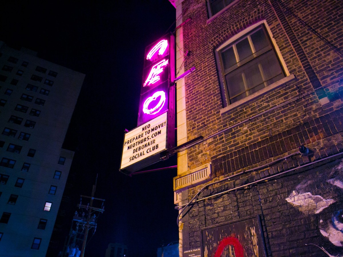 The neon Neo sign that hung above the mouth of the alley at 2350 N. Clark till the club’s final night