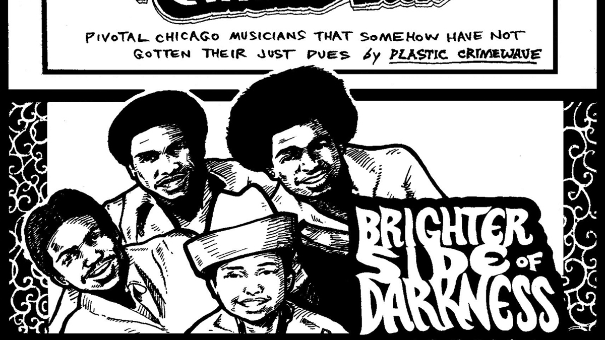 An illustration of R&B vocal group Brighter Side of Darkness embedded in a cropped version of the title card for the Secret History of Chicago Music
